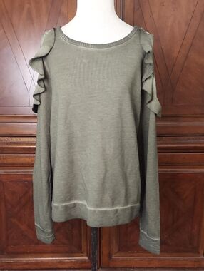 Sanctuary Olive Cold-Shoulder Ruffle Sweatshirt - NWT - M